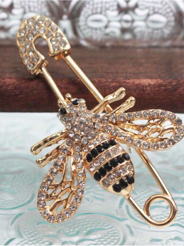Gold Bee Crystal Safety Pin Brooch - Gold 39$